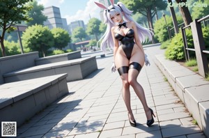 A woman in a bunny costume posing for a picture.