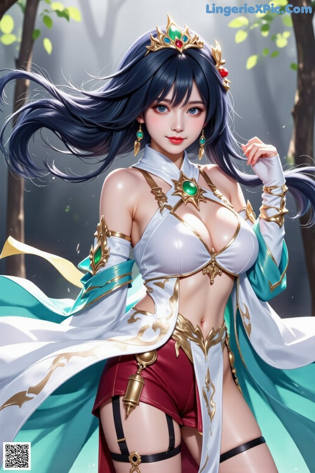 Hentai - Under the Radiance of Celestial Grace Set.1 20250106 Part 7 No.538987 A woman in a white and blue outfit with a crown on her head.