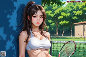 A woman holding a tennis racket on a tennis court.