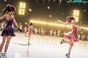 A woman in a white dress is skating on an ice rink.