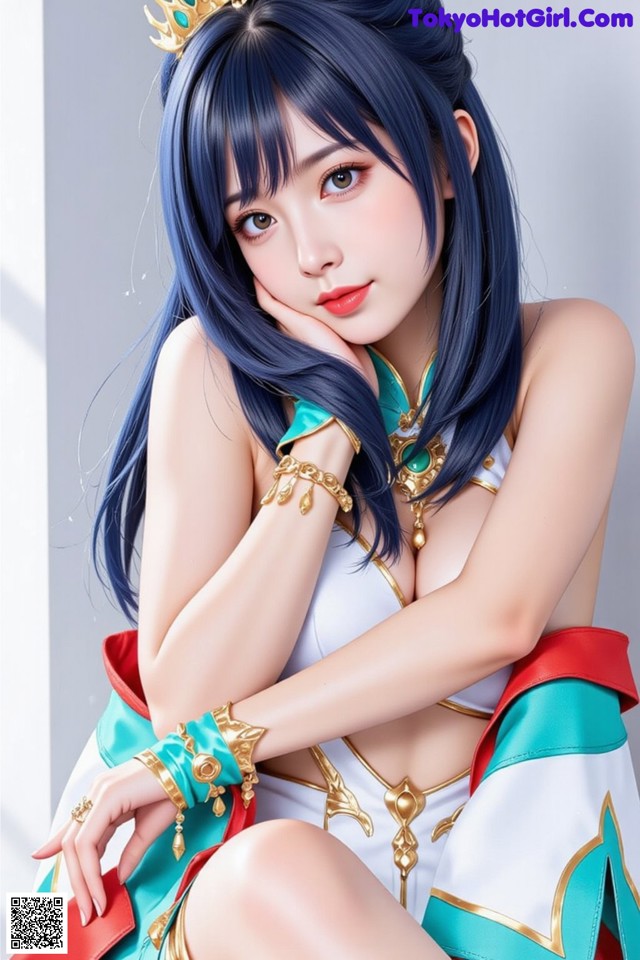 Hentai - Under the Radiance of Celestial Grace Set.2 20250124 Part 17 No.f5deca A woman with long blue hair wearing a crown.