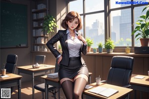 A woman standing in front of a classroom full of students.