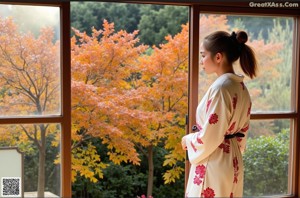 A woman in a white shirt is posing by a window.