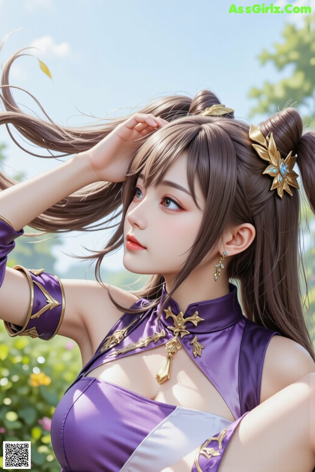 Hentai - Sovereign of Lightning in Exquisite Garb Set.1 20250125 Part 15 No.adab2c A woman in a purple dress with long brown hair.