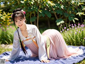 A woman in a purple kimono posing for the camera.